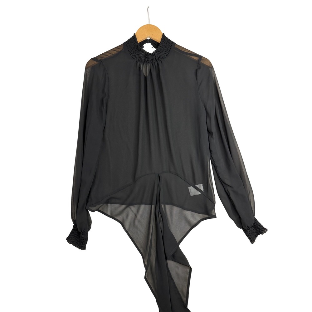 Express Mock‎ Neck Tie Front Sheer Long Sleeve Top size Small Black